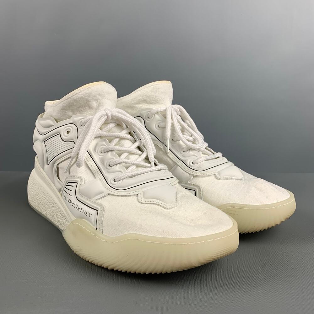STELLA McCARTNEY Size 11 White Black Contrast Trim Rubber Wedge Sneakers
